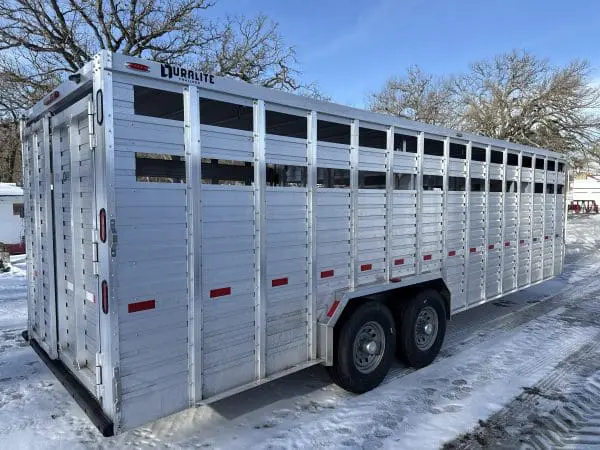 2026 DURALITE 25'X90" TRAIL DRIVE GOOSENECK STOCK TRAILER 2-7000LB AXLES RO2766