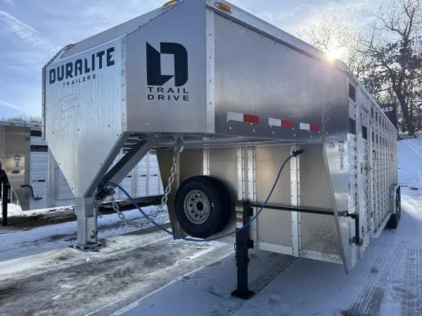2026 DURALITE 25'X90" TRAIL DRIVE GOOSENECK STOCK TRAILER 2-7000LB AXLES RO2766